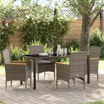 Ensemble de salle à manger de jardin 5 pièces avec coussins en rattan poly gris