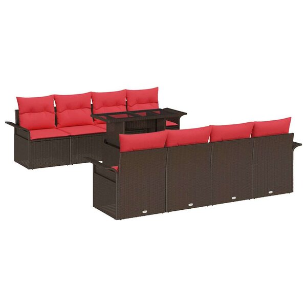 vidaXL Ensemble de canapé de jardin 9 Pièces Marron Poly rotin