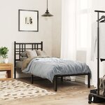 vidaXL Cadre de lit métal sans matelas avec tête de lit noir 75x190 cm