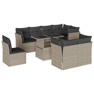 vidaXL Salon de jardin 9 Pièces avec coussins gris clair résine tressée