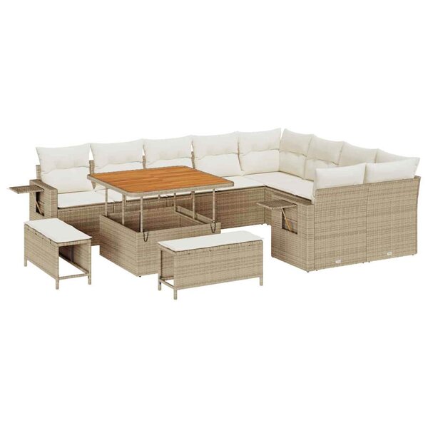 vidaXL Ensemble de canapé de jardin 12 Pièces Beige et crème polyrotin