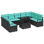 vidaXL Ensemble de canapé de jardin 10 Pièces Noir et Bleu Poly rotin