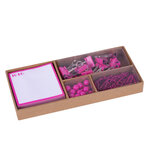 Apli Fluor Collection Pink Office Set - 25 Pins  80 Clips de 28mm  20 Clips de 19mm  Notes Autocollantes de 100 Feuilles en Rose Fluor - Design Moderne et Remarquable