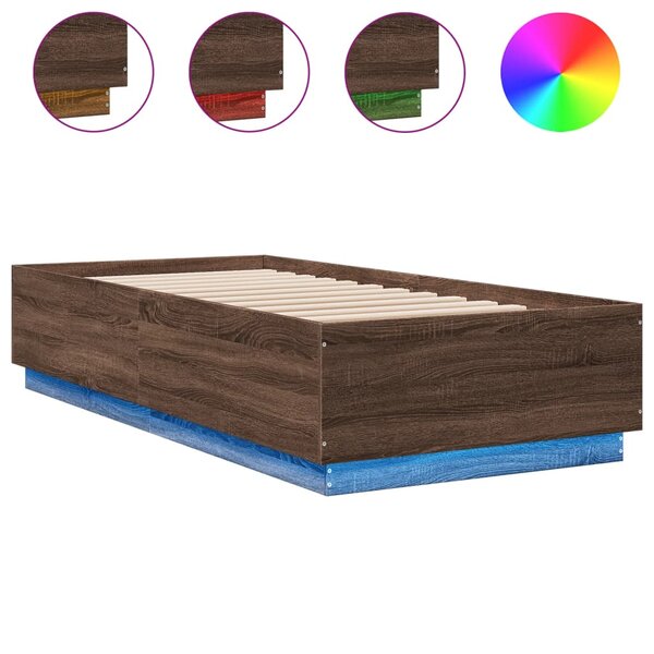 vidaXL Cadre de lit avec LED sans matelas chêne marron 90x200 cm