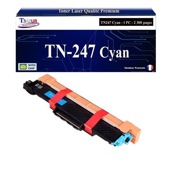 T3AZUR - Toner compatible avec Brother TN247 Cyan pour Brother MFC-L3750CDW  MFC-L3770CDW Noire - 3 000 pages - T3AZUR