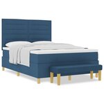 vidaXL Lit Box Spring avec Matelas & Banc Bleu 140x200 cm Tissu