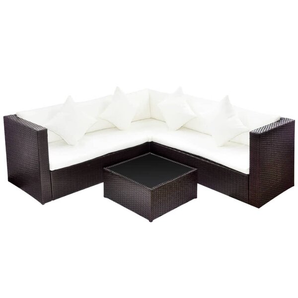 Salon de jardin meuble d'extérieur ensemble de mobilier 4 pièces avec coussins résine tressée marron 02_0016188