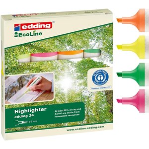 Lot de 4 surligneurs highlighter24 rechargeables pointe biseautée 2-5 mm edding