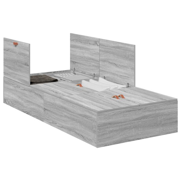 Cadre de lit de rangement vidaXL Gris Sonoma 90x190 cm
