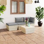 vidaXL Salon de jardin palette 4 Pièces avec coussins bois d'épicéa
