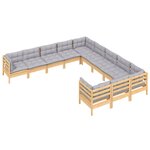 Salon de jardin meuble d'extérieur ensemble de mobilier 11 pièces avec coussins gris bois de pin 02_0015329