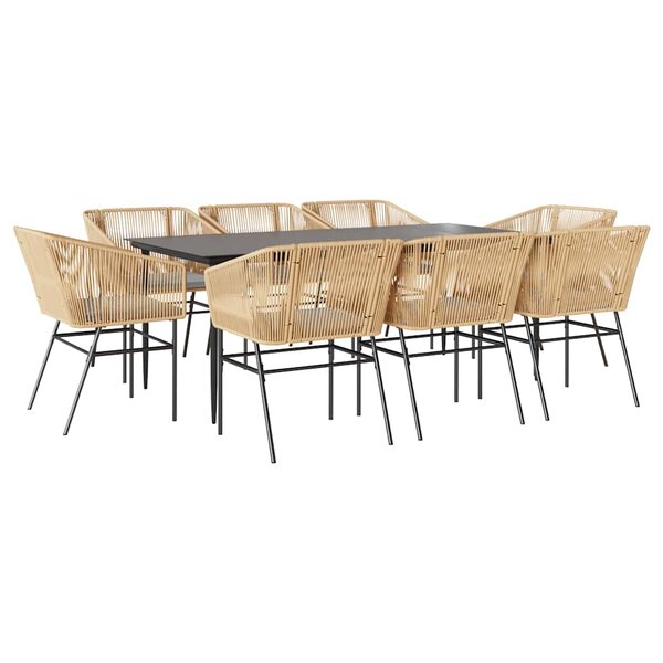 vidaXL Ensemble à manger jardin coussins 9Pièces marron poly rotin verre