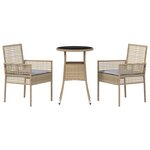 vidaXL Ensemble de repas de jardin 3 pièces en poly rattan beige