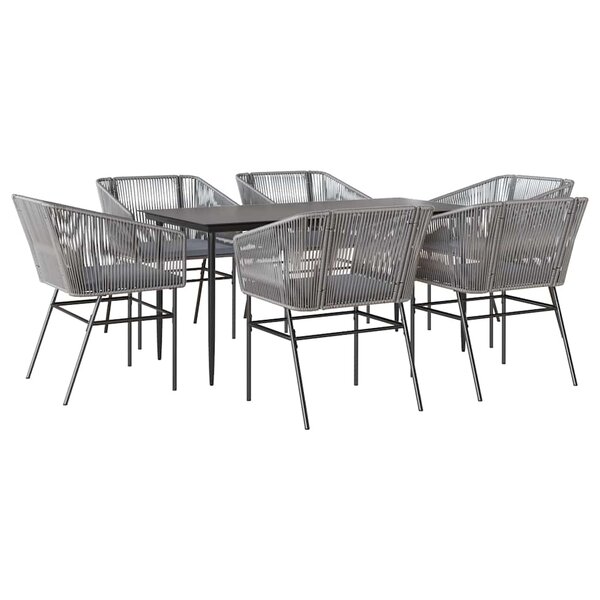 vidaXL Ensemble à manger jardin coussins 7 Pièces gris poly rotin verre