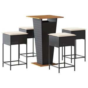 vidaXL Ensemble de bar de jardin 5 Pièces avec coussins noir poly rotin
