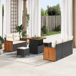 vidaXL Ensemble de Canapé de Jardin de 8 Pièces avec Coussins Noir Poly Rattan Acacia