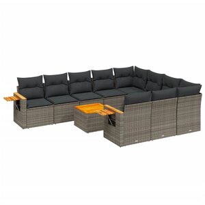 vidaXL Salon de jardin 11 Pièces avec coussins gris résine tressée