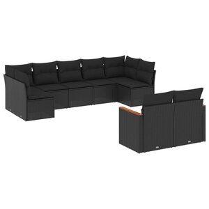 vidaXL Salon de jardin 9 Pièces avec coussins noir résine tressée