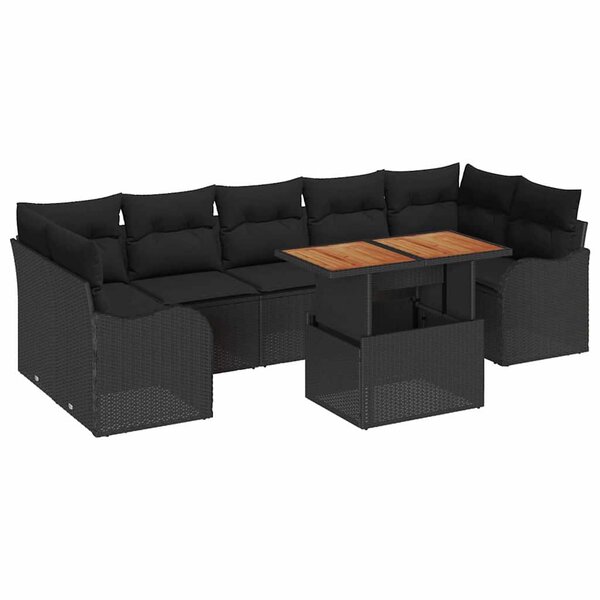 vidaXL Ensemble de canapé de jardin avec coussin 8 Pièces Noir polyrotin
