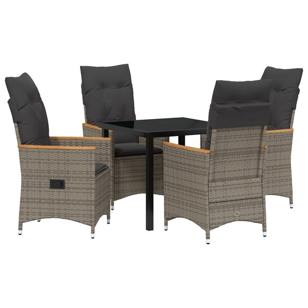 vidaXL Ensemble de Dîner de Jardin de 5 Pièces avec Coussins Gris en Rattan Poly