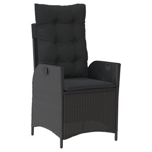 vidaXL Chaise inclinable de jardin avec coussins noir résine tressée