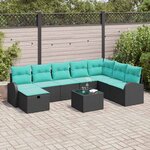 vidaXL Ensemble de canapé de jardin avec coussin 9 Pièces Noir Poly rotin
