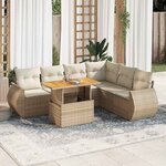 vidaXL Salon de jardin avec coussins 7 Pièces beige résine tressée