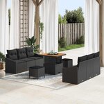 Ensemble de canapé de jardin de 9 pièces avec coussins noir poly rattan acacia