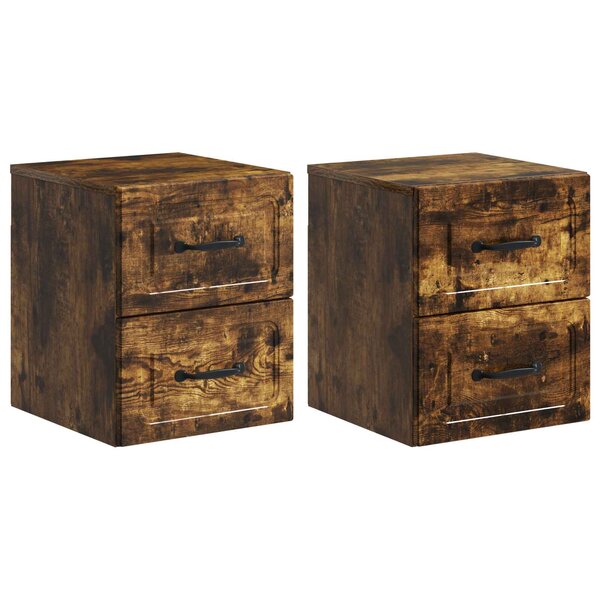 vidaXL Cabinet de chevet mural 2 pc Chêne fumé 34 5 x 33 x 40 cm