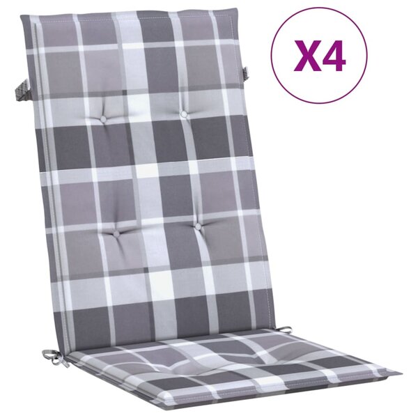 vidaXL Coussins de chaise jardin à dossier haut lot de 4 carreaux gris