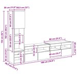 vidaXL Unité murale de TV avec LED 4 Pièces Chêne noir Bois d'ingénierie