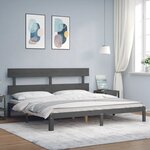 vidaXL Cadre de lit avec tête de lit gris 200x200 cm bois massif