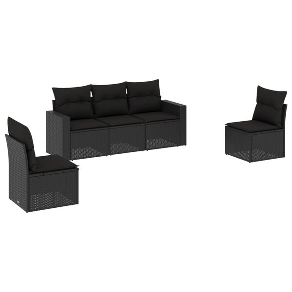 vidaXL Salon de jardin 5 Pièces avec coussins noir résine tressée