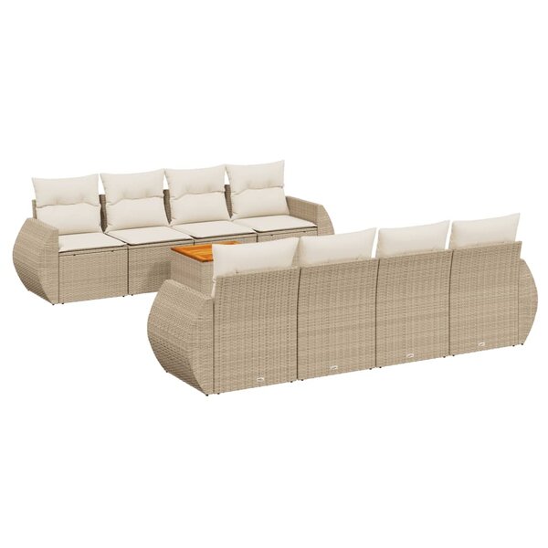 vidaXL Salon de jardin avec coussins 9 Pièces beige résine tressée