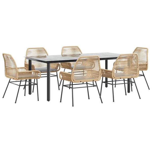 vidaXL Ensemble à manger jardin coussins 7Pièces marron poly rotin verre