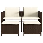vidaXL Canapé de jardin 2 places avec table et tabourets marron rotin