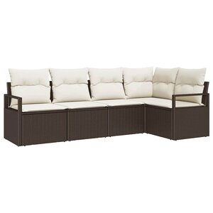 vidaXL Ensemble de canapé de jardin 5 Pièces Marron et blanc polyrotin