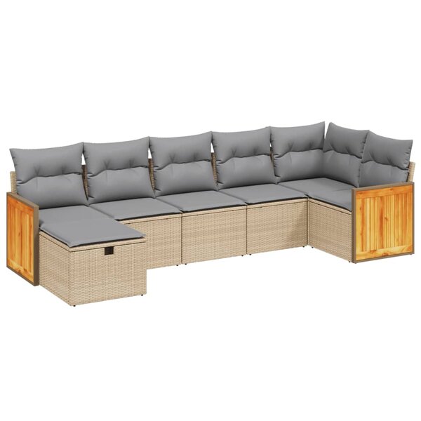 vidaXL Salon de jardin avec coussins 7Pièces mélange beige résine tressée