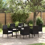 vidaXL Ensemble de salle à manger de jardin de 7 pièces avec coussins en poly rattan noir