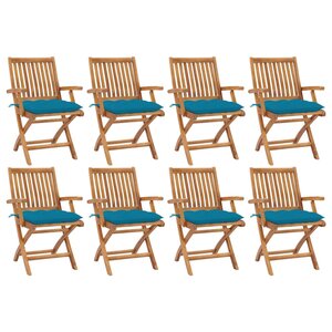 vidaXL Chaises pliables de jardin avec coussins lot de 8 Teck solide