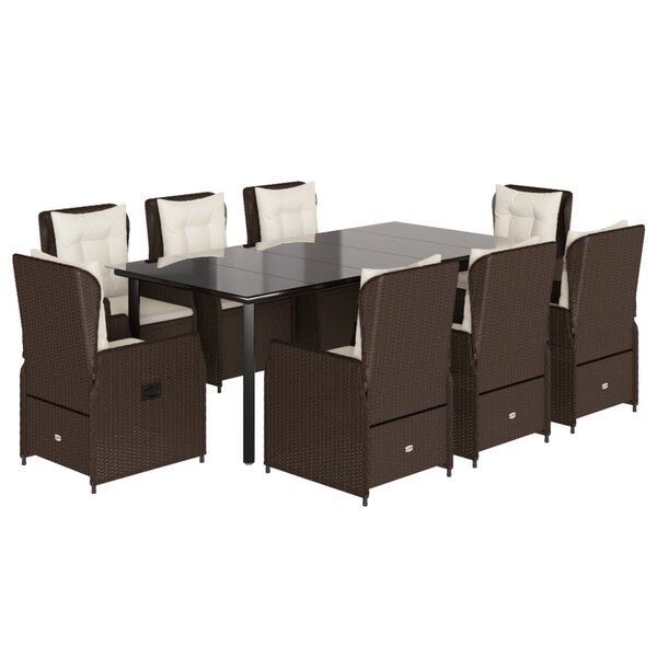 vidaXL Ensemble à manger de jardin et coussins 9 Pièces marron poly rotin