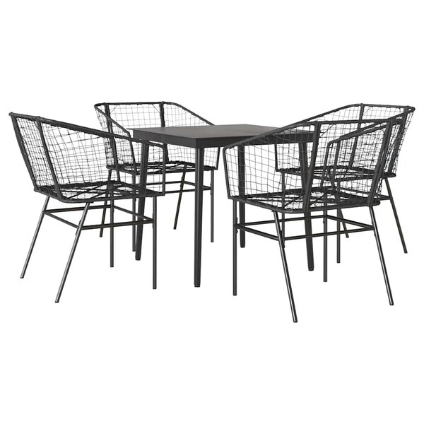 vidaXL Ensemble à manger de jardin 5 Pièces noir résine tressée verre
