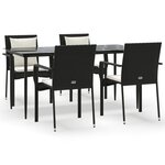 vidaXL Ensemble à manger de jardin coussins 5Pièces Noir Résine tressée