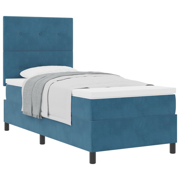 Lit avec sommier à ressorts vidaXL et matelas bleu foncé 90x200 cm en velours