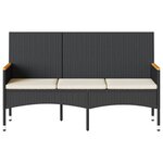 vidaXL Banc de jardin à 3 places avec coussins noir résine tressée