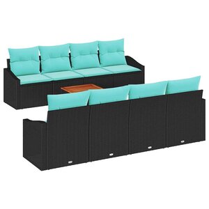 vidaXL Ensemble de canapé de jardin avec coussin 9 Pièces Noir polyrotin