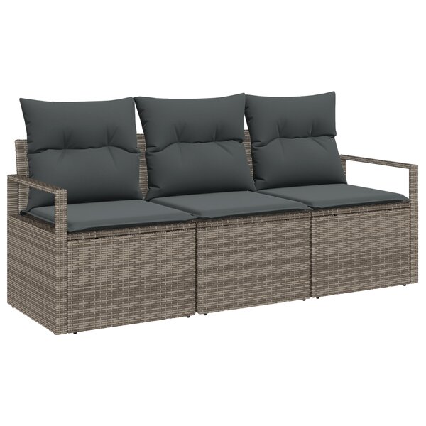 Canapé de jardin 3 pièces avec coussins gris poly rattan