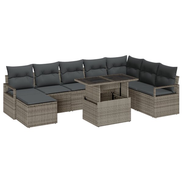 Ensemble de Canapé de Jardin 9 Pièces avec Coussins Gris Rotin
