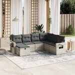 vidaXL Salon de jardin avec coussins 7 Pièces gris clair résine tressée
