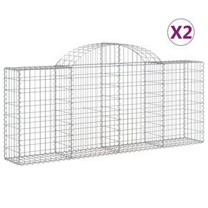 vidaXL Paniers à gabions arqués 2 Pièces 200x30x80/100 cm Fer galvanisé